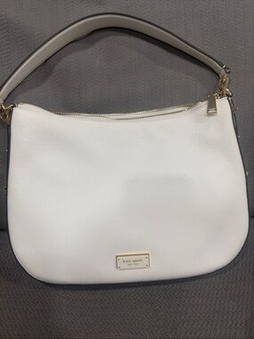 kate spade White Pebbled Leather Shoulder Hobo with Gold Hardware